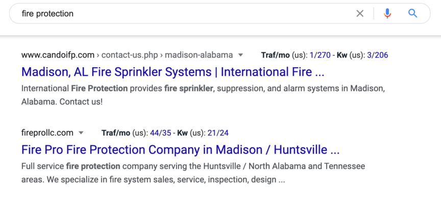 Fire protection seo results