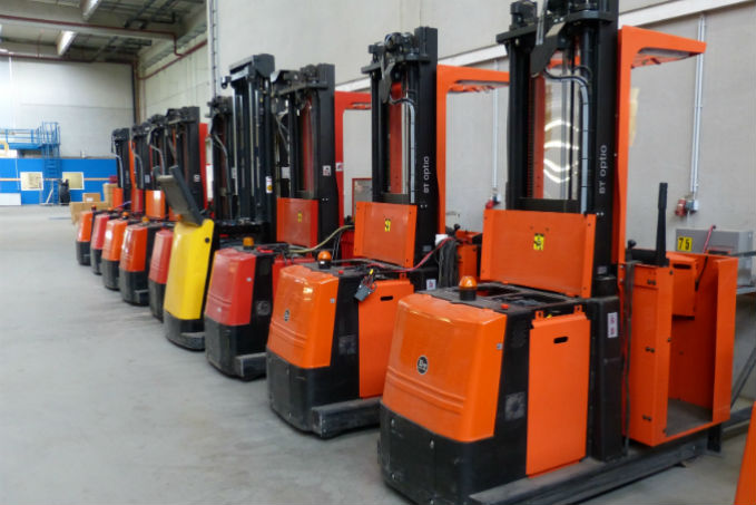 Line of forklift machines