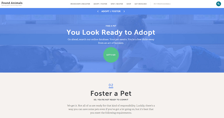 found animals landing page