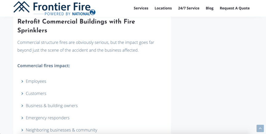 frontier fire website page