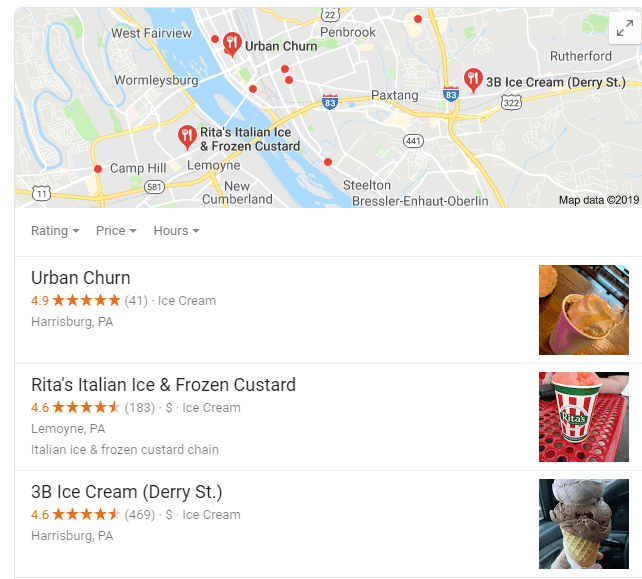 example google my business listings for ice cream