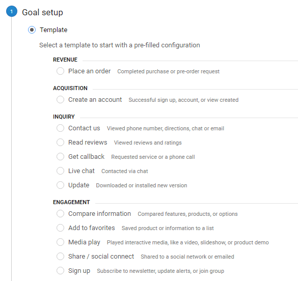 google analytics goal templates