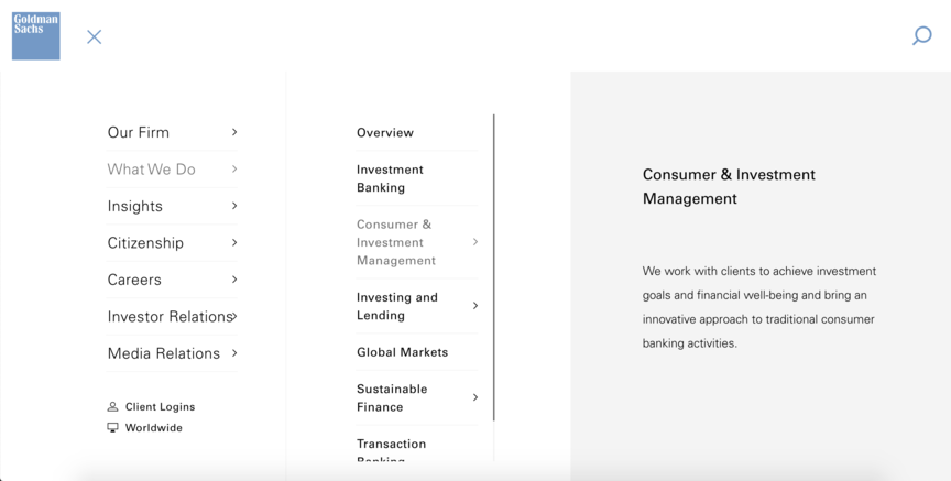 Goldman Sachs website design
