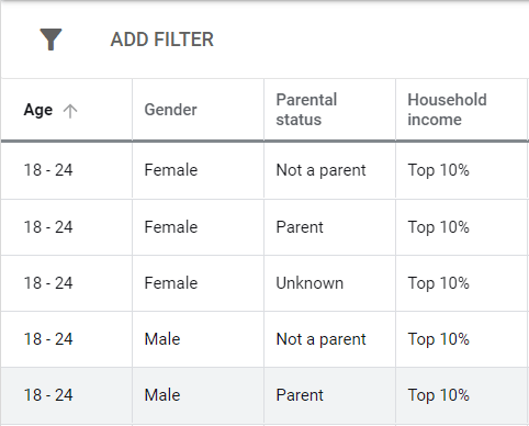 google ads audience data example