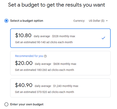 google ads budget example