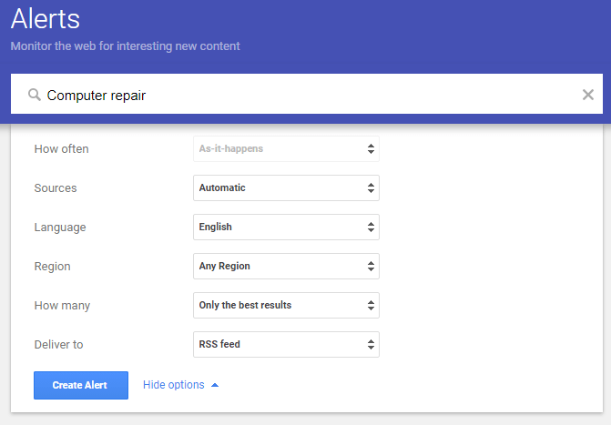 Google Alerts for computer repair