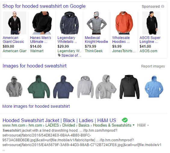 Google search results for keyword 'hooded sweatshirts'