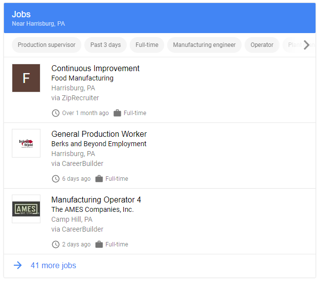 google jobs results for manufacturing