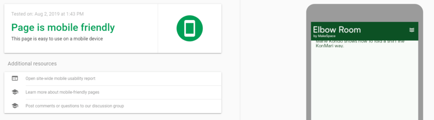 Google mobile friendly test tool results preview