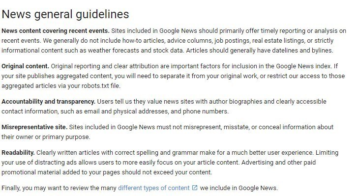 Google News guidelines