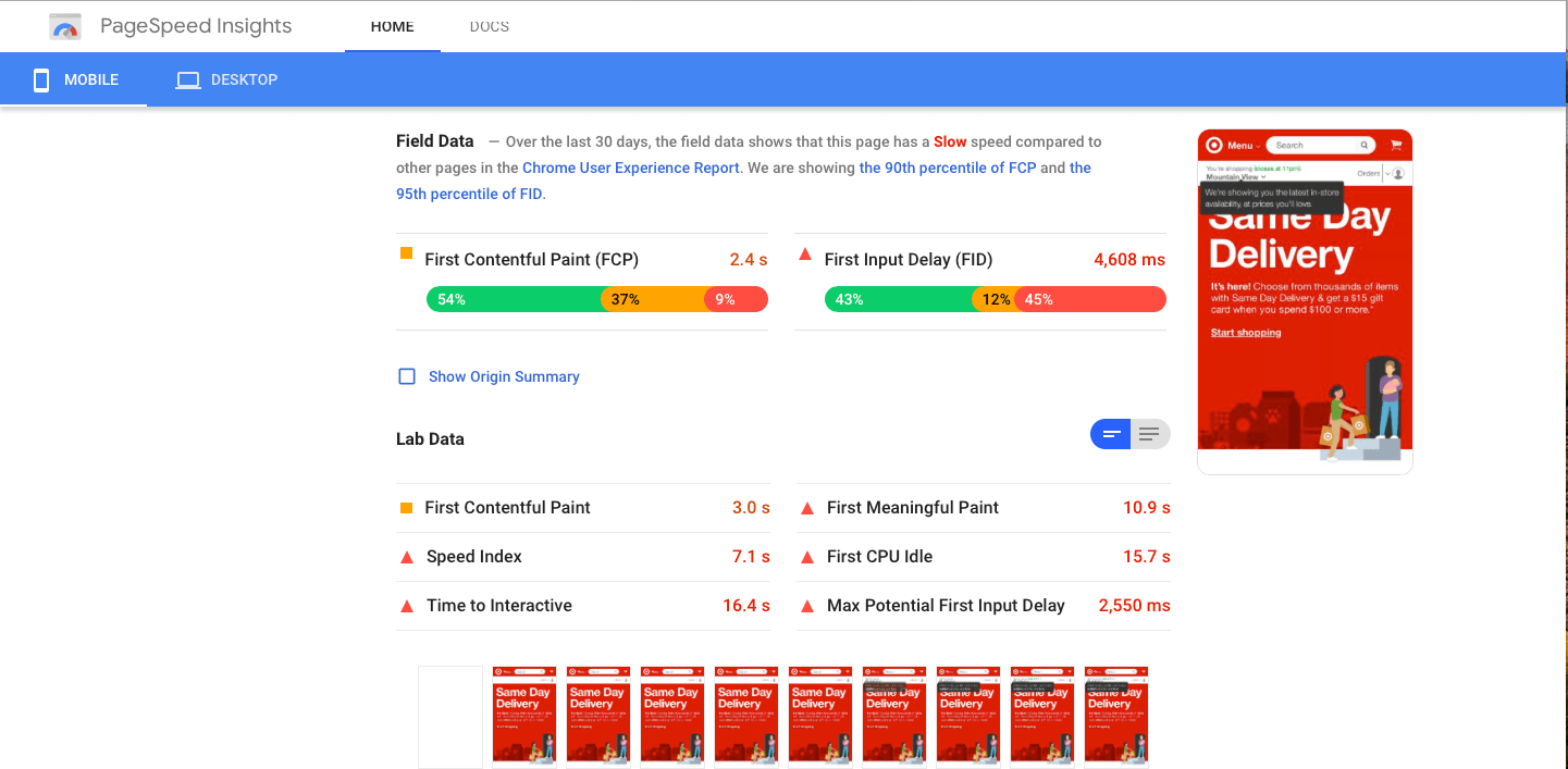 google page speed insights interface