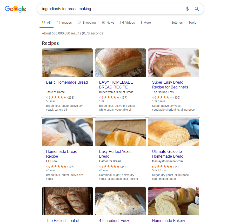 Google recipes