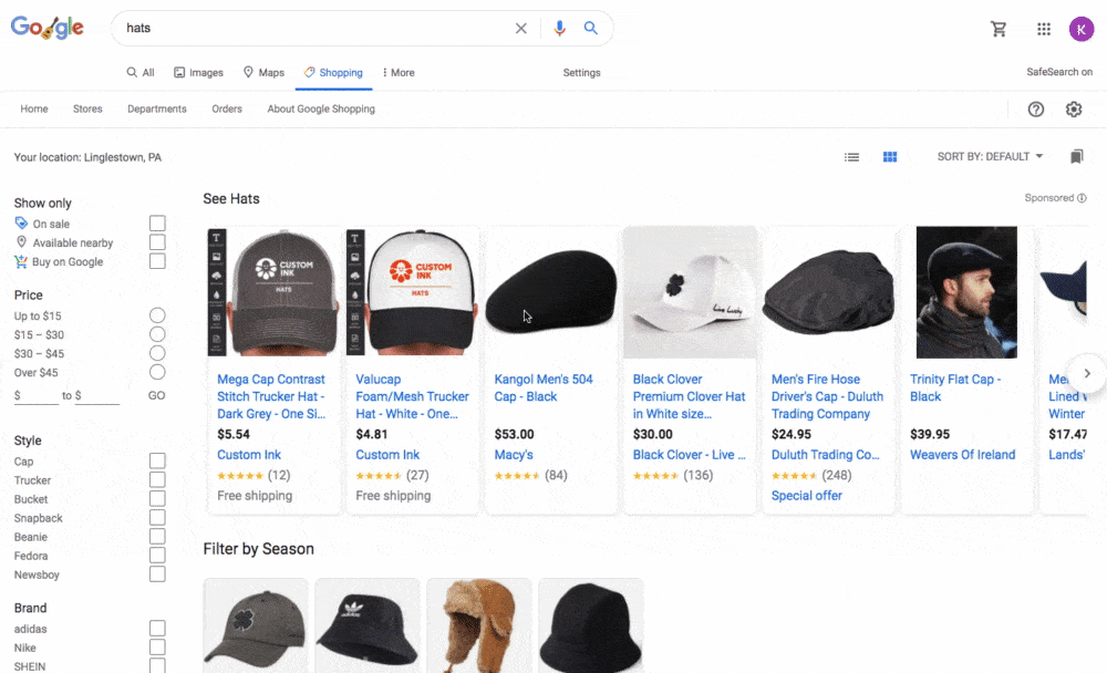 google shopping hats