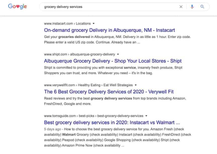 google search results grocery delivery services