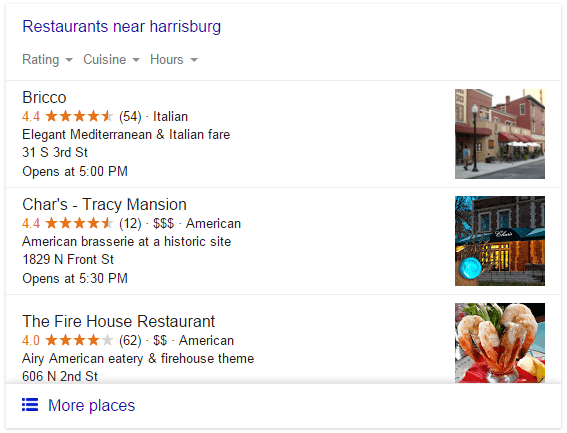 Local business Google results