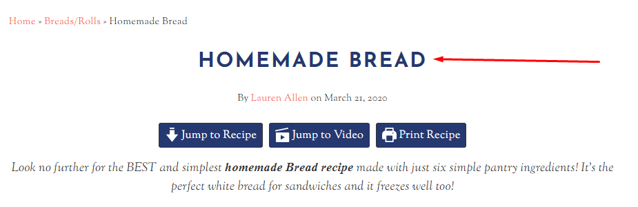 Homemade bread header tag optimization