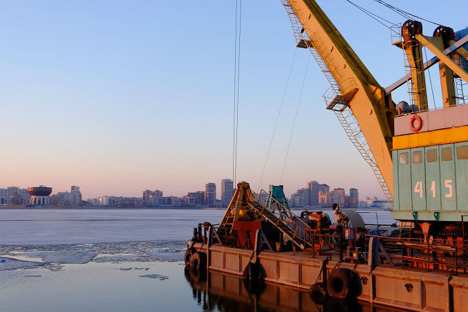 Heavy equipment on a boat