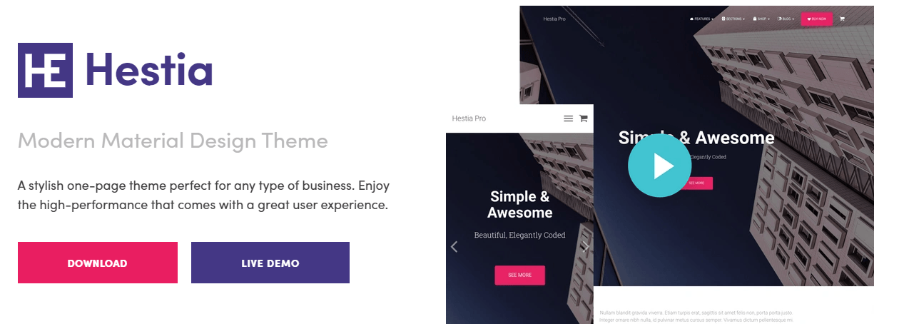 Wordpress Hestia theme