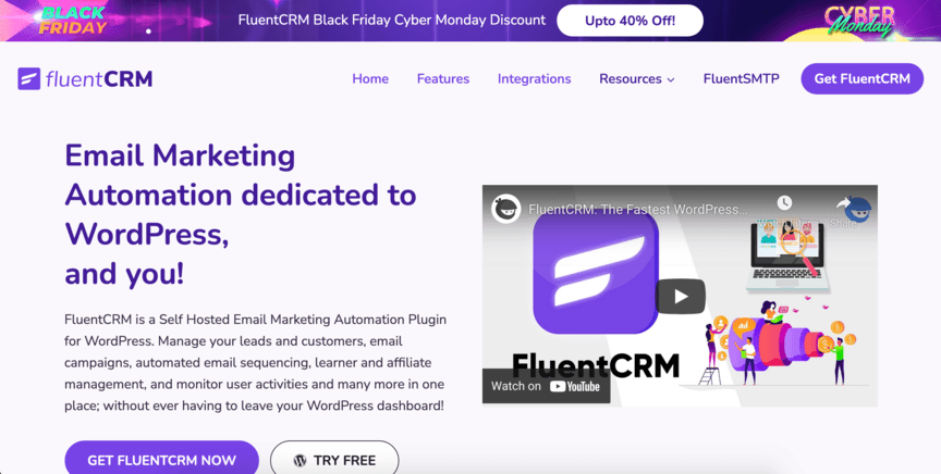 homepage for fluent crm