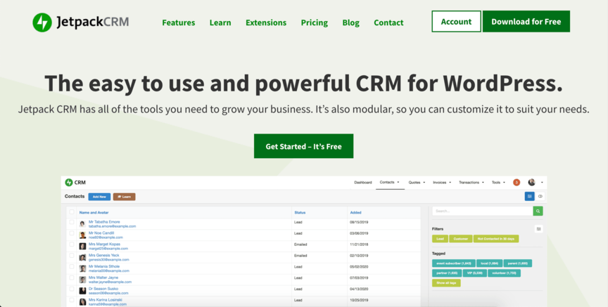 homepage for jetpack crm