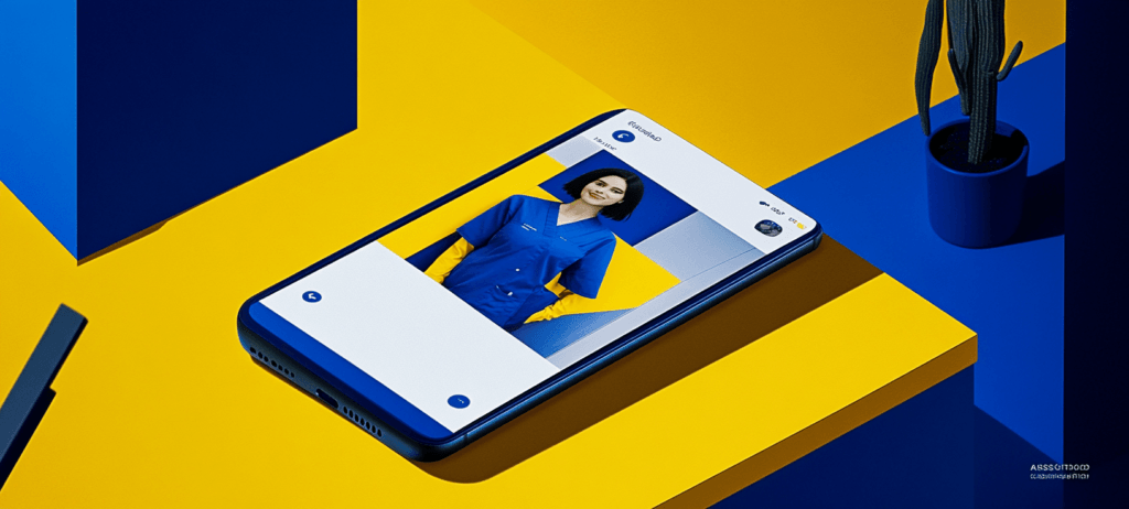 Healthcare worker on phone display