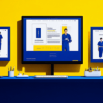Healthcare websites on blue & yellow desk