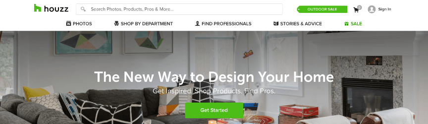 The homepage of Houzz