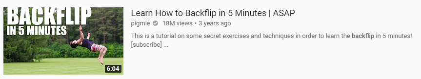 A screenshot of a tutorial video to learn how to backflip