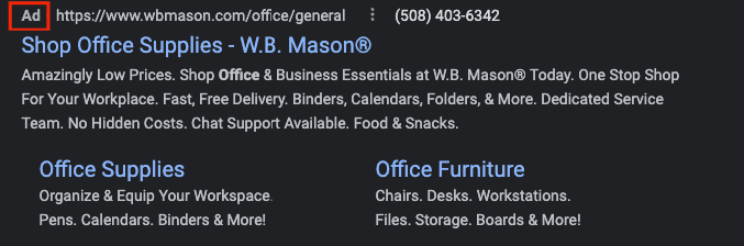 ppc ad for WB mason