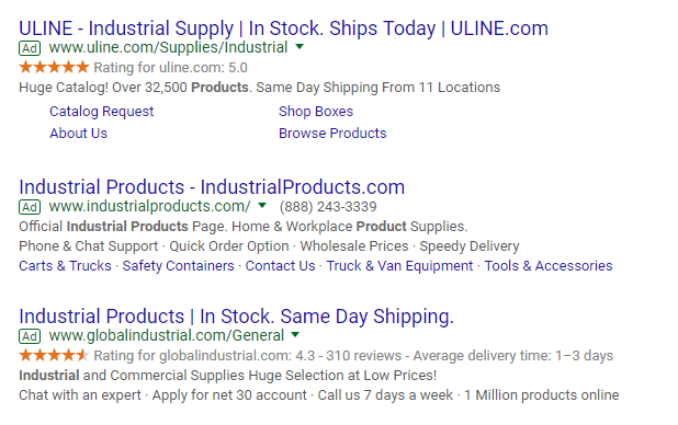 Industrial products ppc ad