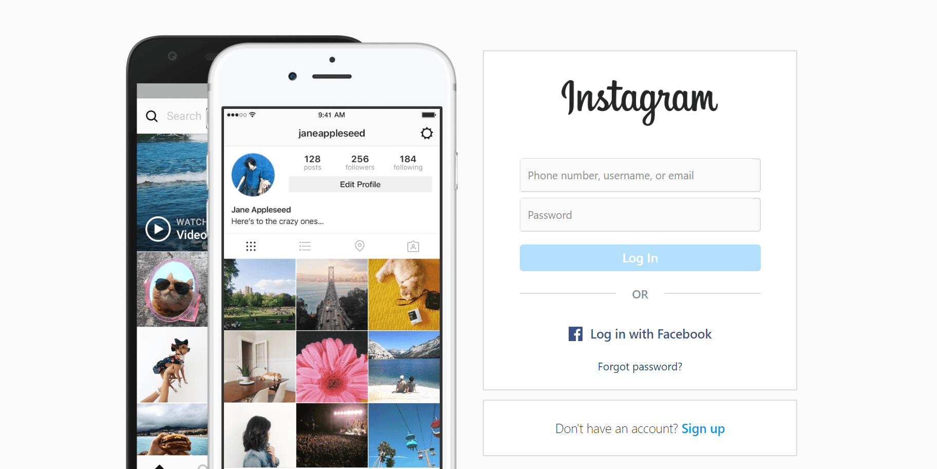 instagram login page