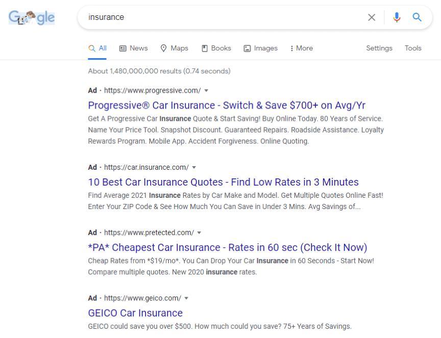 insurance search ads