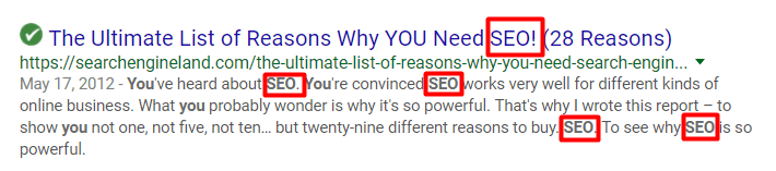 google search result highlighting the keyword seo