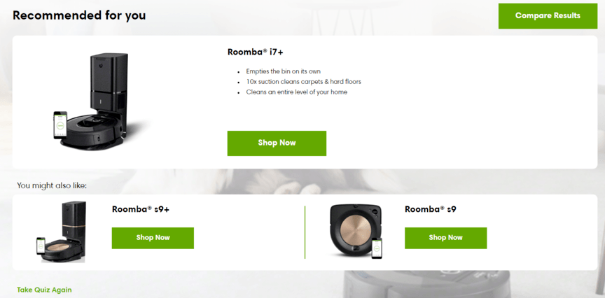 iRobot product quiz results