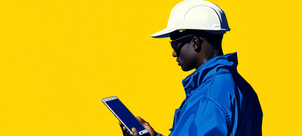 Home services professional looking at phone