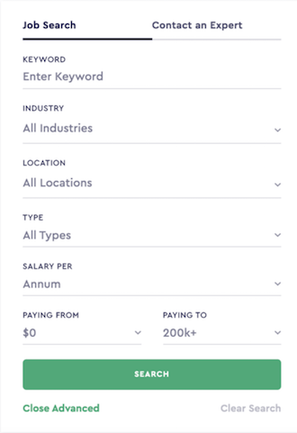 filter form for job search