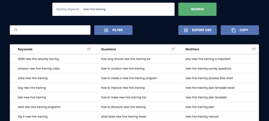 keywordsfx search screen