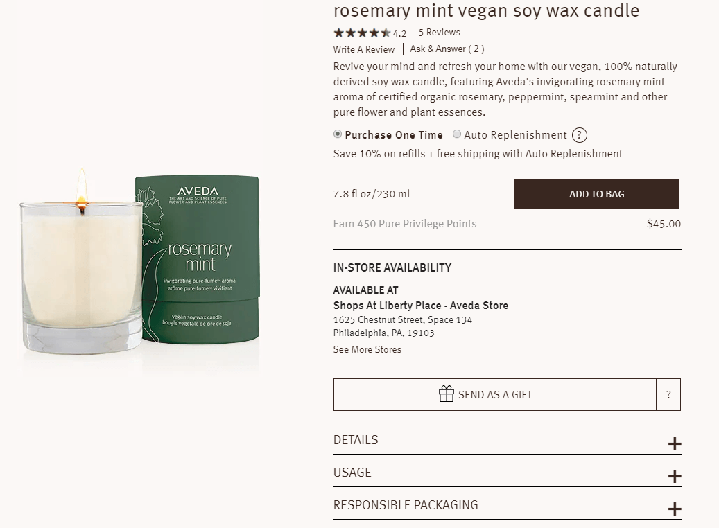 landing page aveda candle