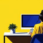 Landscaper practicing SEO at a desktop computer
