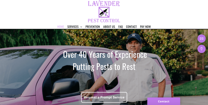 Lavender pest control website design desktop