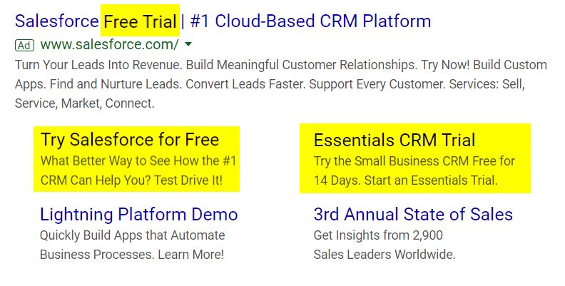 free trial PPC ad offers