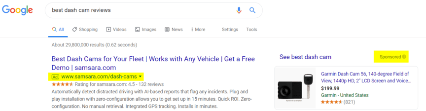 best dash cam reviews PPC ads