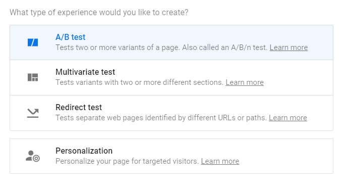 Google Optimize tests for lead generation websites