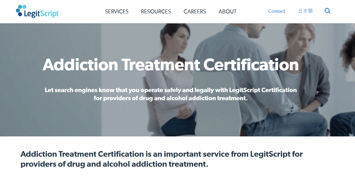 screenshot of legitscript's website