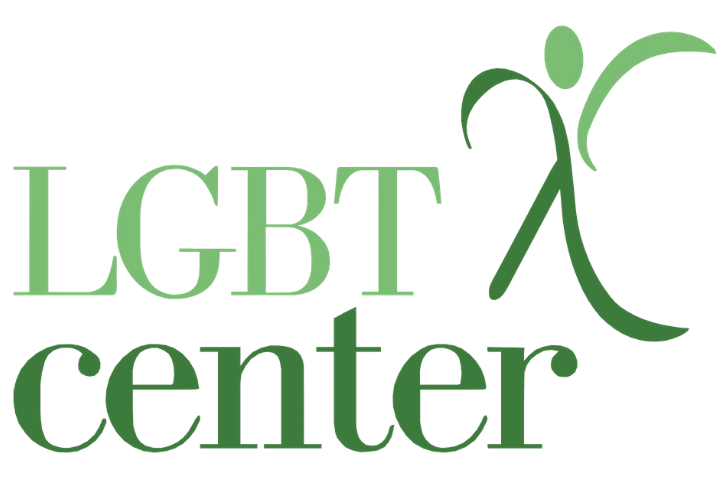 Logo of the LGBT Center featuring the acronym 'LGBT' in large green letters, with a stylized human figure forming part of the 'B'.