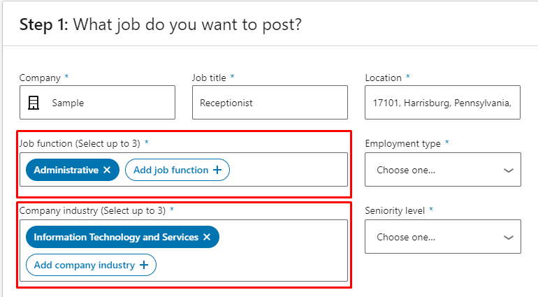 linkedin job function industry