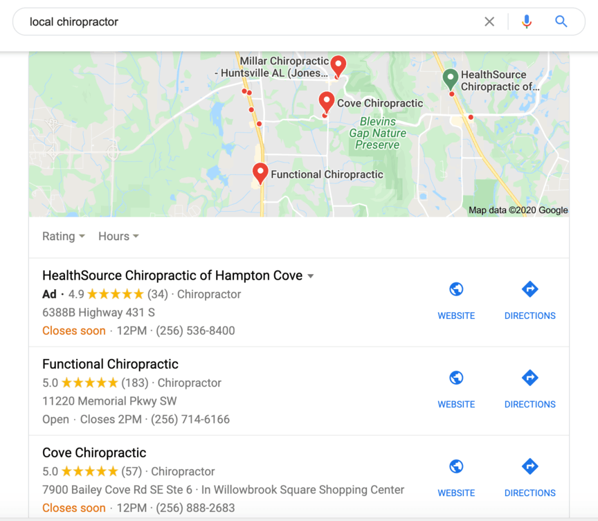 local chiropractor google search