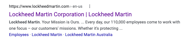 lockheed martin website organic search result