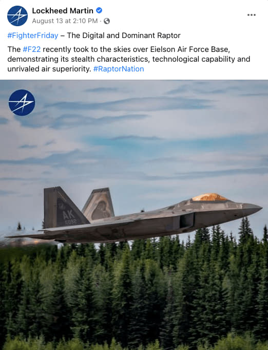 lockheed martin social media post of fighter jet