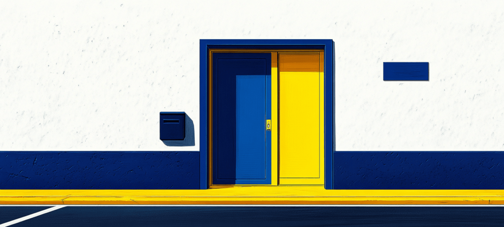 Blue and yellow doors on a building